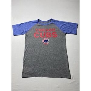 Chicago Cubs Women's Raglan Graphic T Shirt Gray Blue MLB Team Athletics